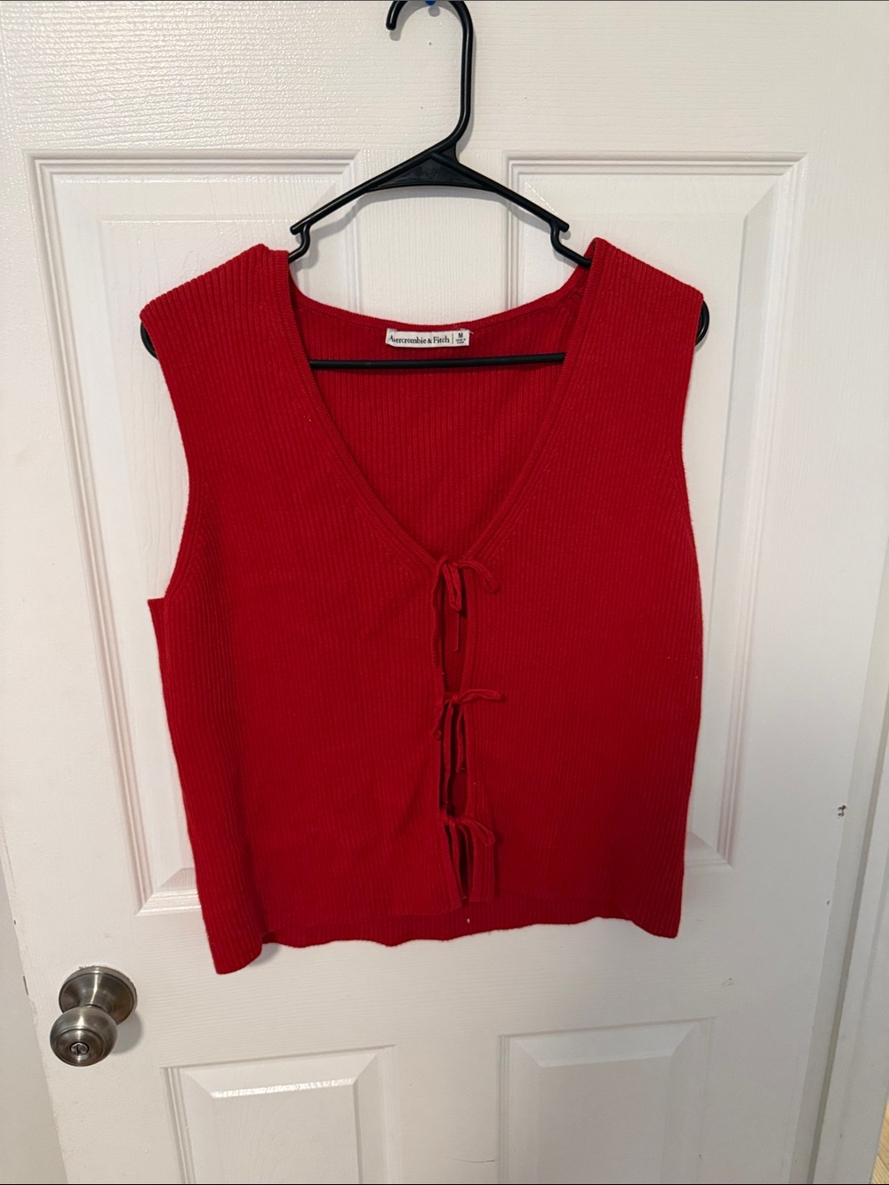 Abercrombie & Fitch Bright Red Ribbed Tie-Front Tank